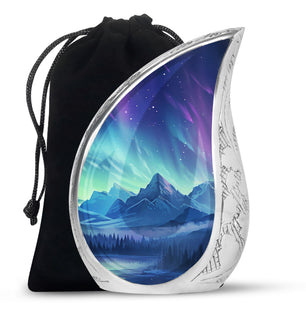 Mountain Lake - Northern Lights Teardrop, Heart Shape Urn