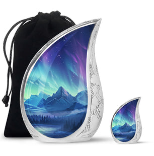 Mountain Lake - Northern Lights Teardrop, Heart Shape Urn