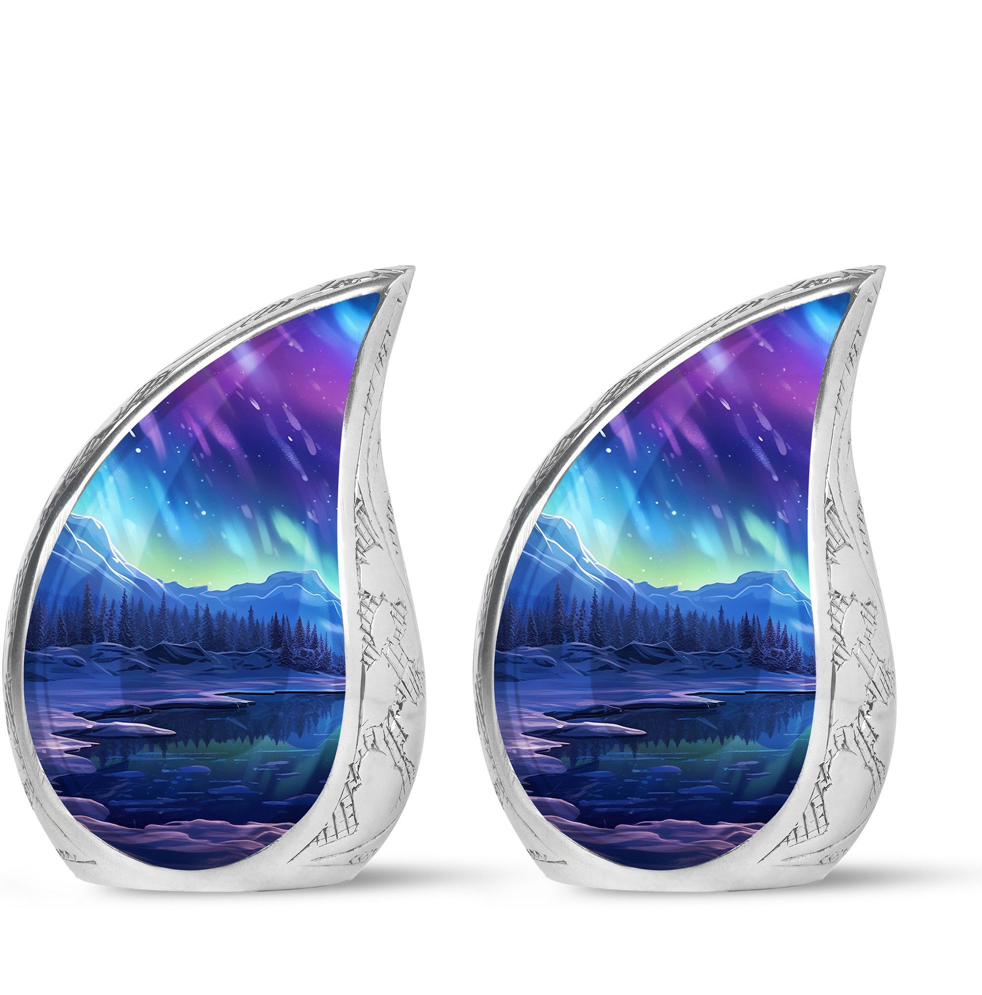 Mountain - Northern Lights Teardrop, Heart Cremation Urn