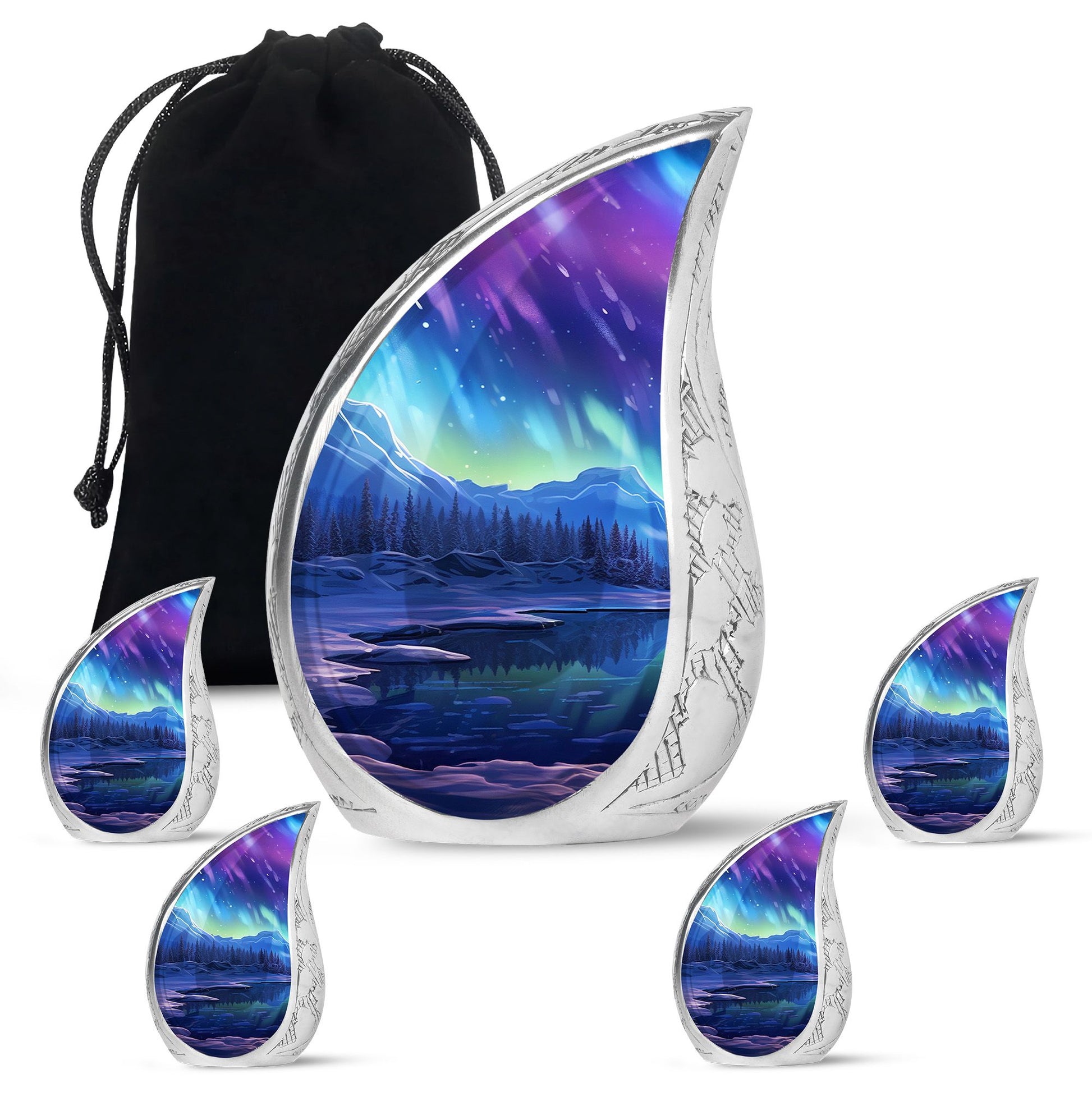 Mountain - Northern Lights Teardrop, Heart Cremation Urn