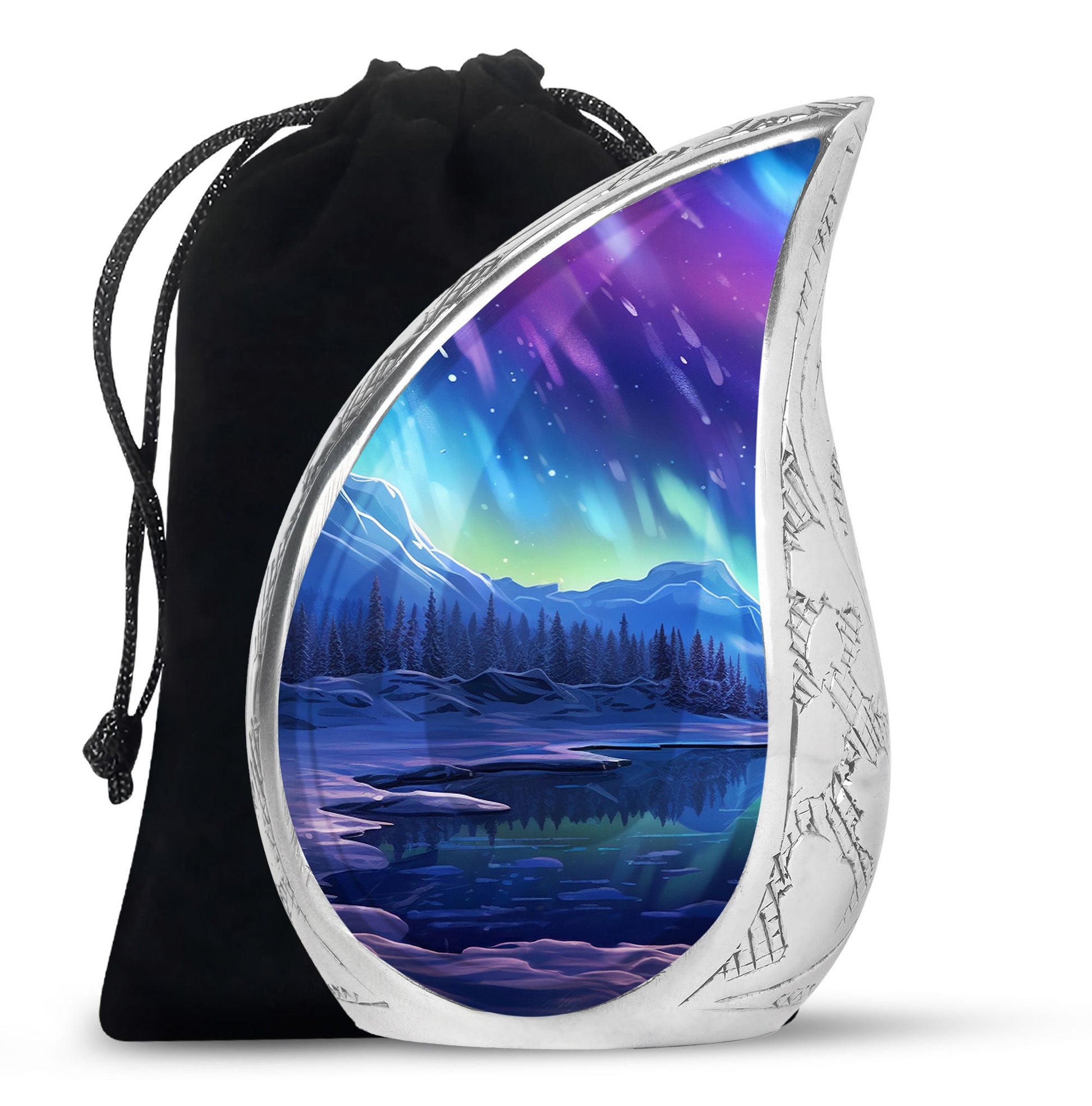 Mountain - Northern Lights Teardrop, Heart Cremation Urn