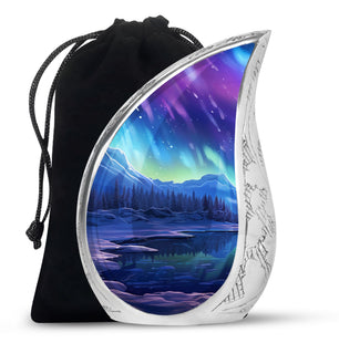 Mountain - Northern Lights Teardrop, Heart Cremation Urn