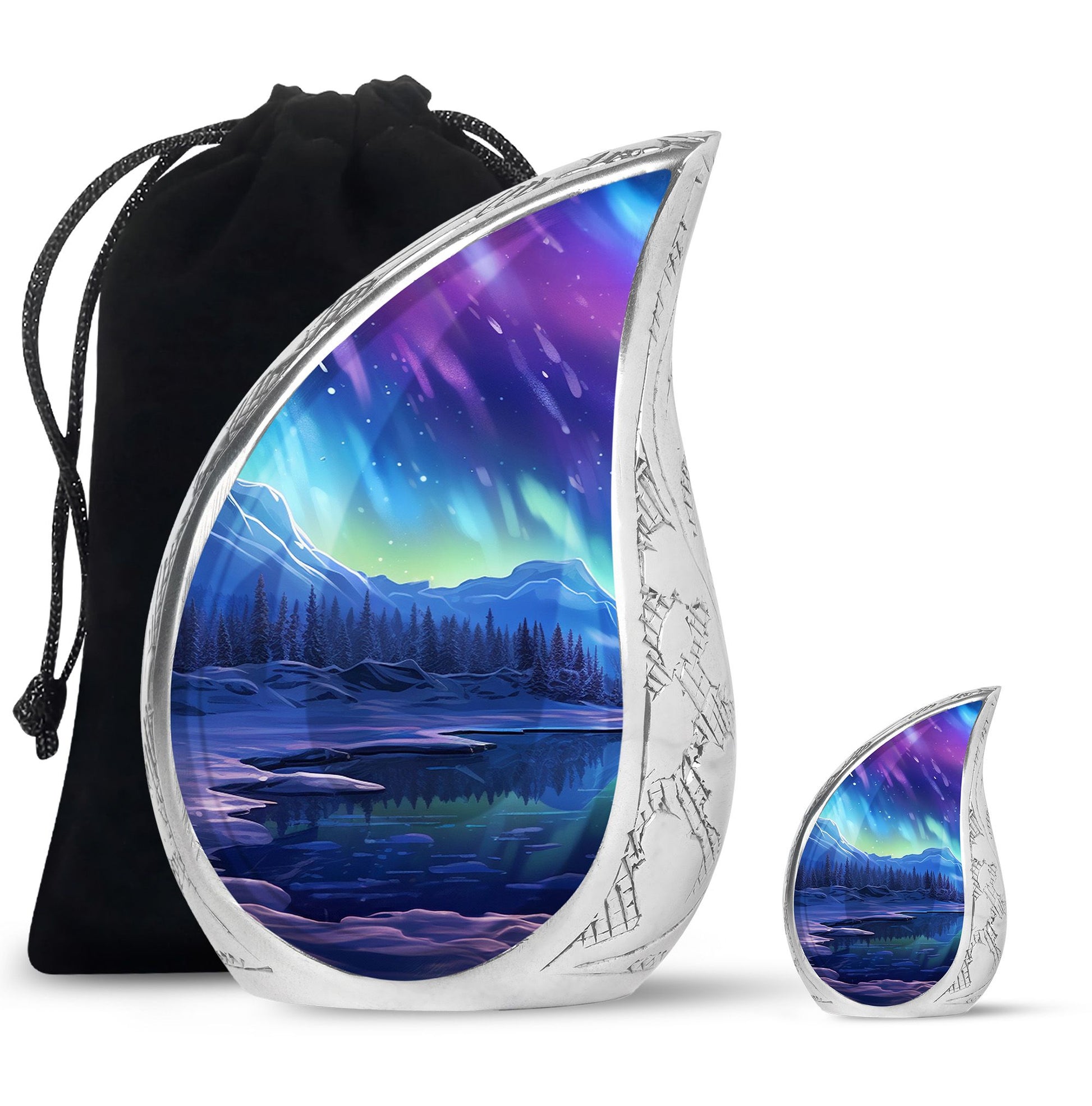 Mountain - Northern Lights Teardrop, Heart Cremation Urn