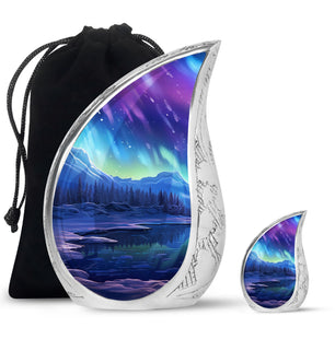 Mountain - Northern Lights Teardrop, Heart Cremation Urn