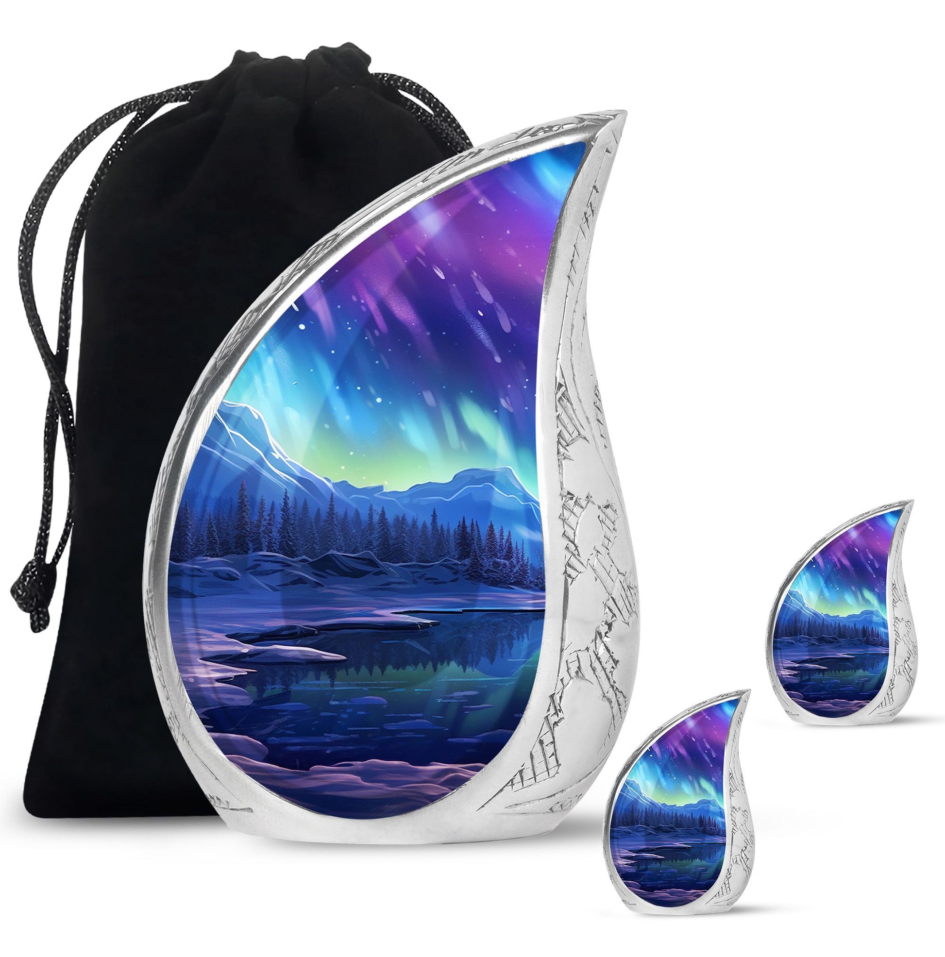 Mountain - Northern Lights Teardrop, Heart Cremation Urn