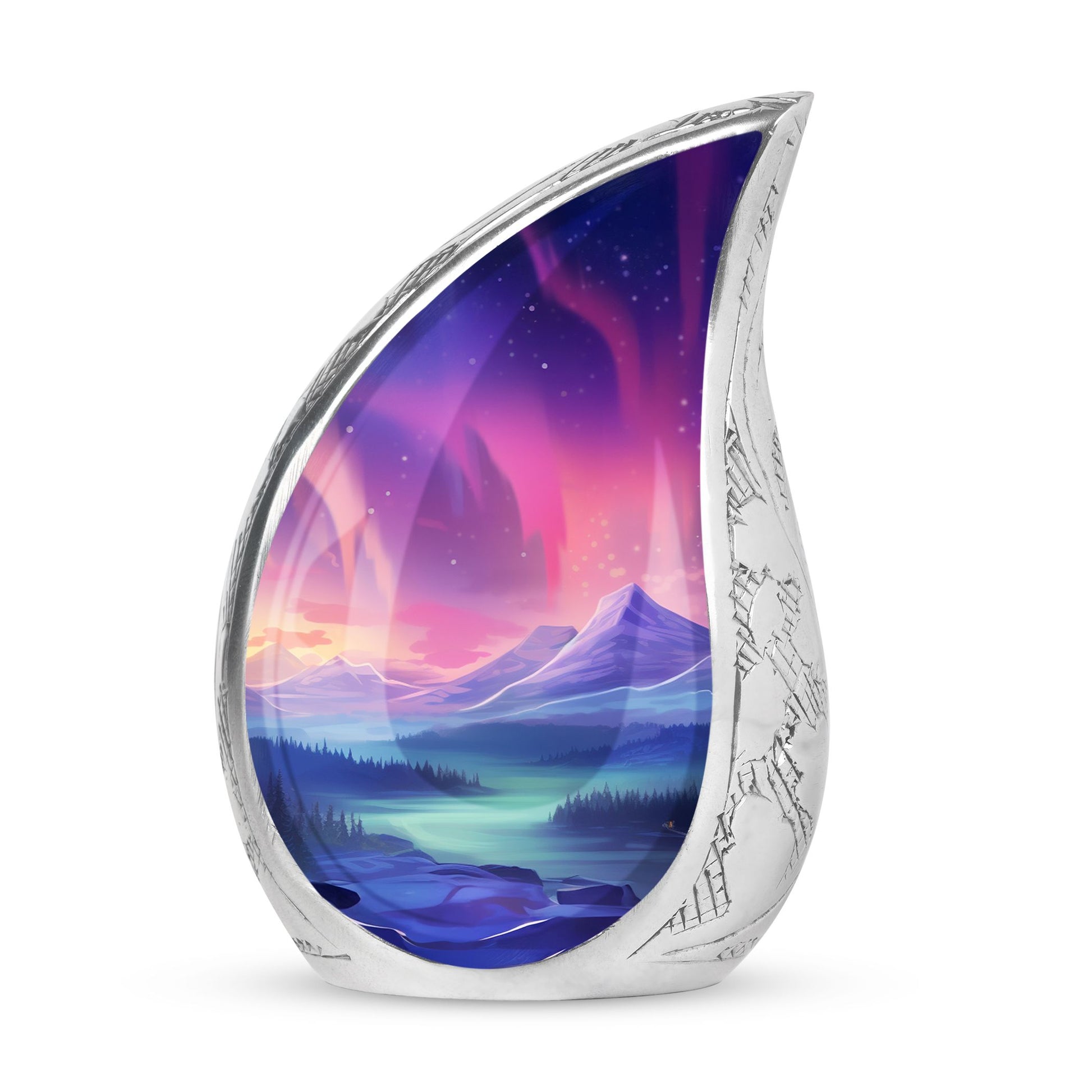 Evening Skies - Northern Light Teardrop, Heart Cremation Urn For Ashes