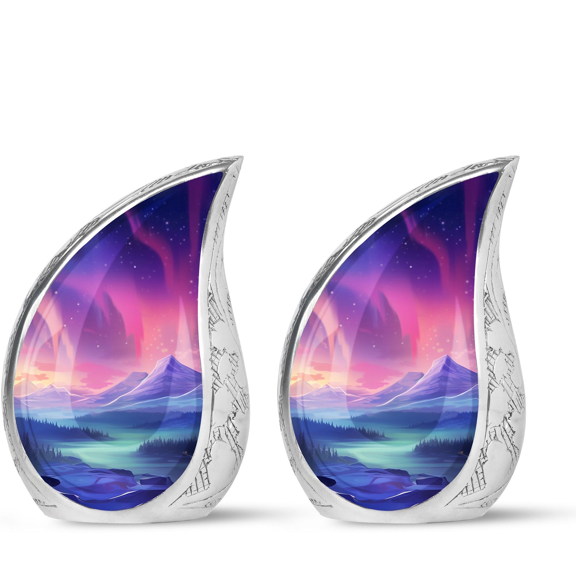 Evening Skies - Northern Light Teardrop, Heart Cremation Urn For Ashes
