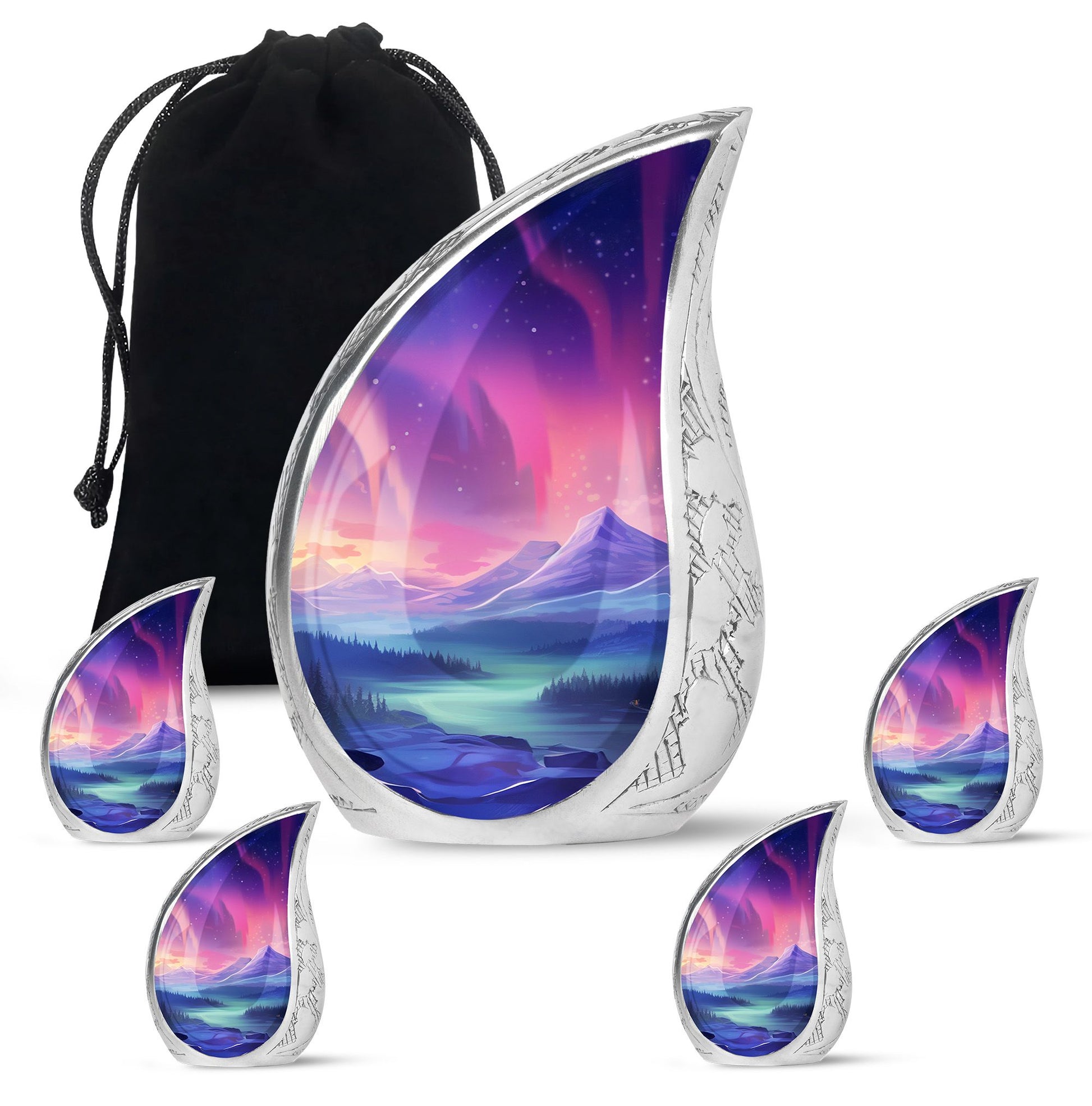Evening Skies - Northern Light Teardrop, Heart Cremation Urn For Ashes