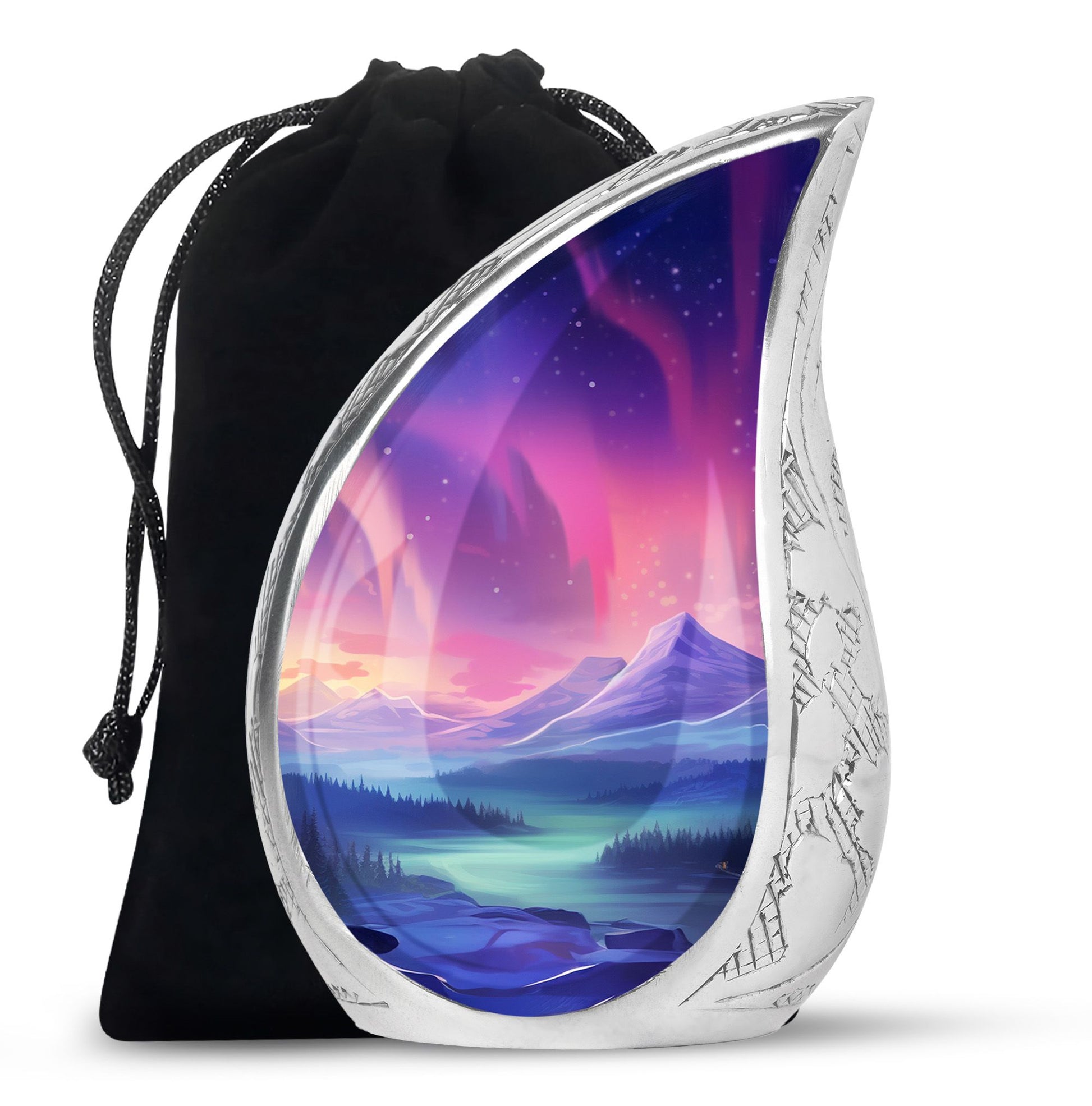 Evening Skies - Northern Light Teardrop, Heart Cremation Urn For Ashes