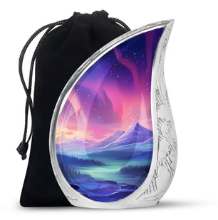 Evening Skies - Northern Light Teardrop, Heart Cremation Urn For Ashes