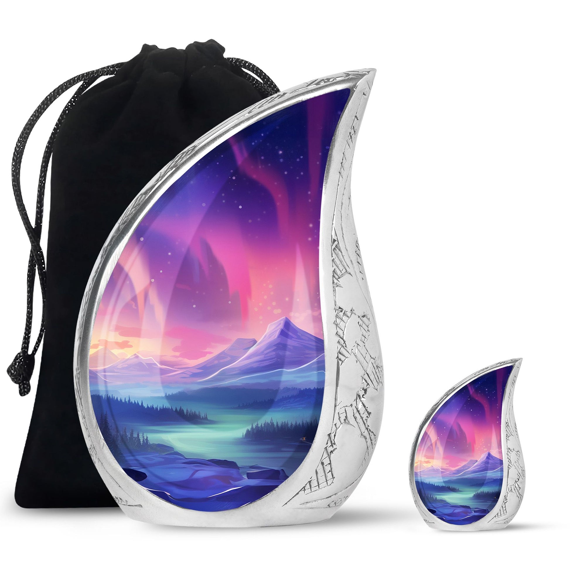 Evening Skies - Northern Light Teardrop, Heart Cremation Urn For Ashes