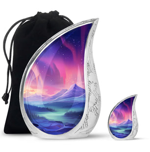 Evening Skies - Northern Light Teardrop, Heart Cremation Urn For Ashes