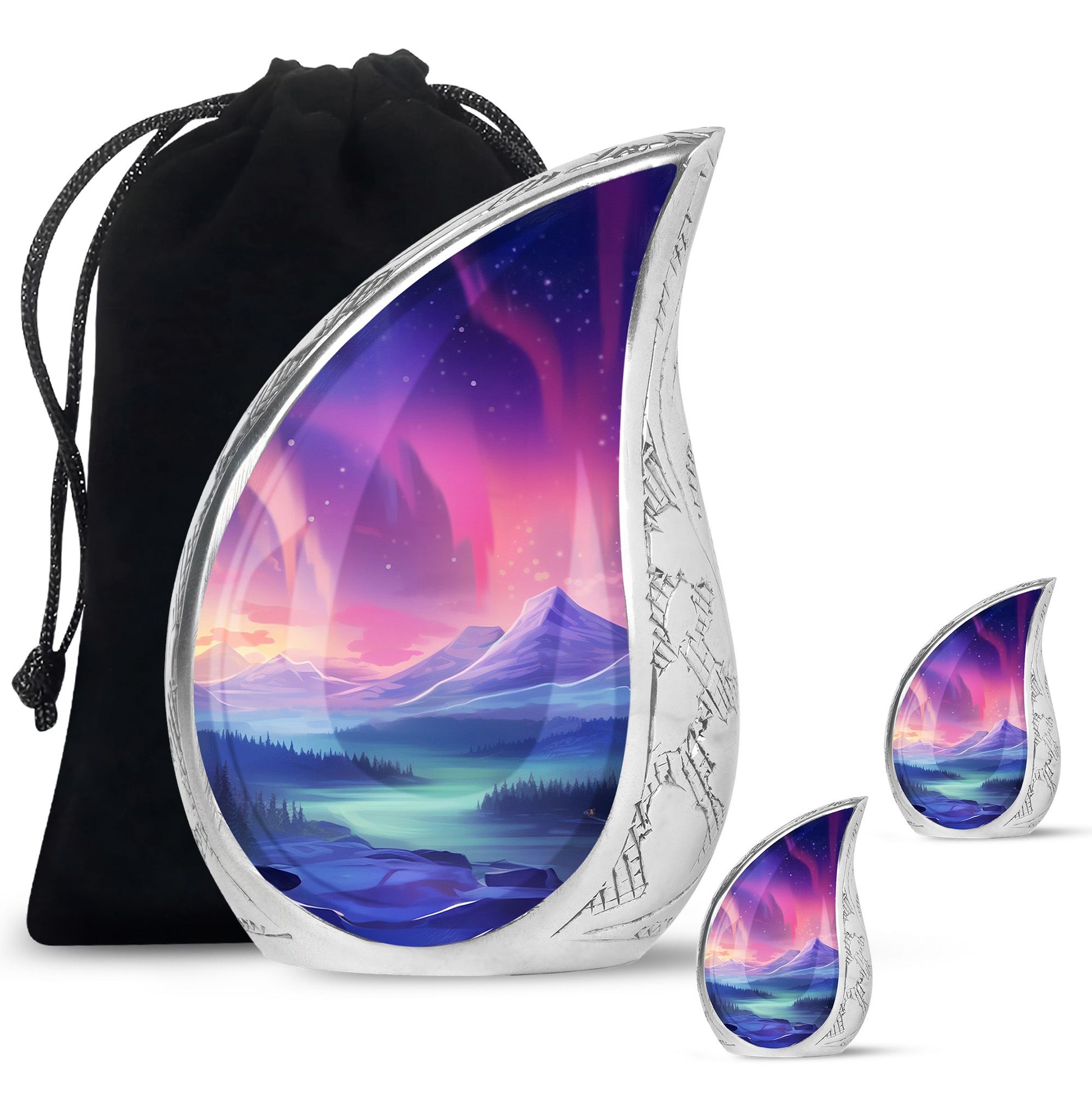 Evening Skies - Northern Light Teardrop, Heart Cremation Urn For Ashes