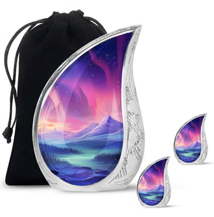 Evening Skies - Northern Light Teardrop, Heart Cremation Urn For Ashes