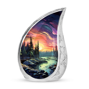 Twilight Forest - Northern Lights Large Teardrop, Heart Urn For Ashes
