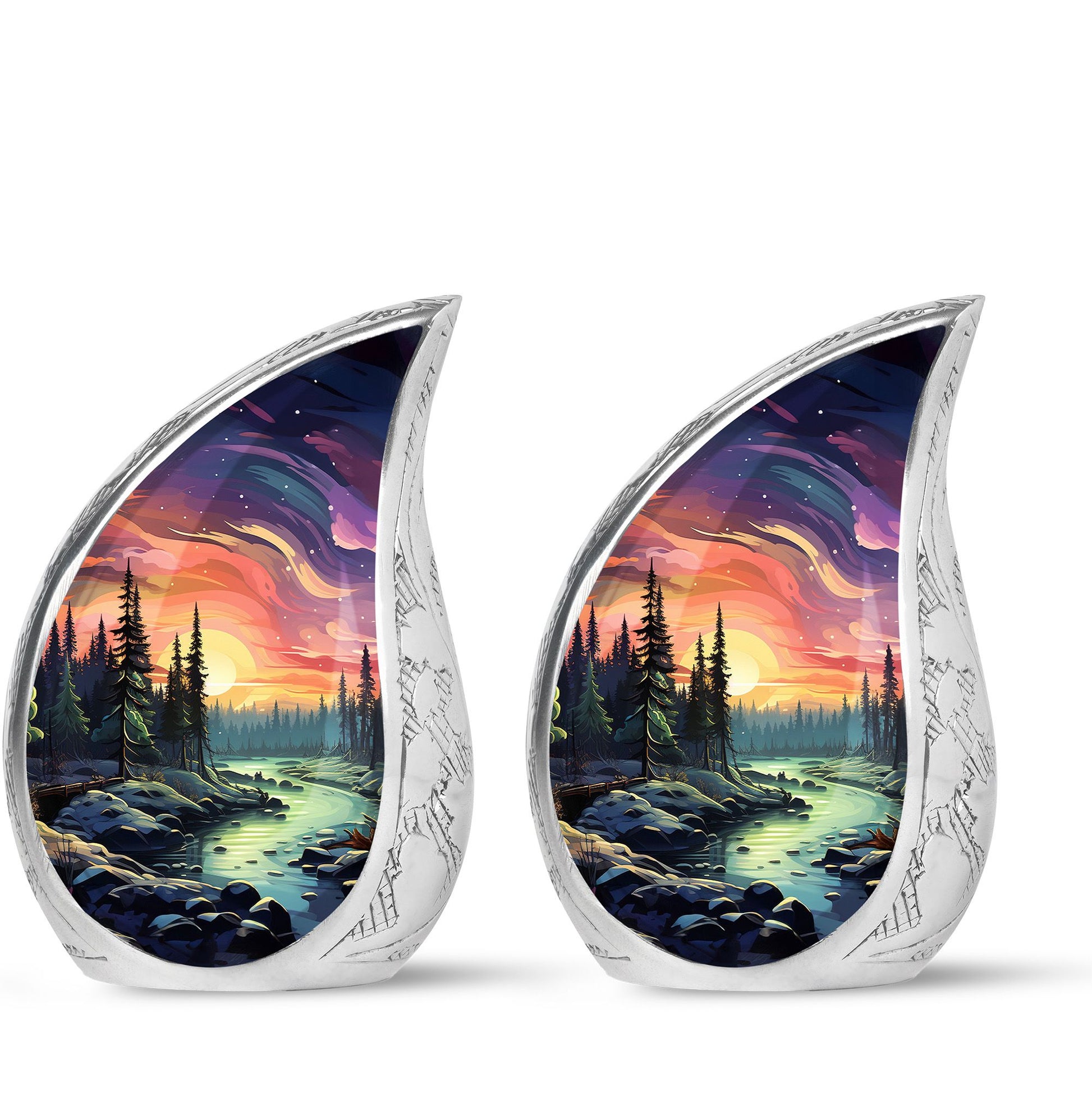 Twilight Forest - Northern Lights Large Teardrop, Heart Urn For Ashes