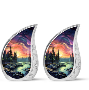 Twilight Forest - Northern Lights Large Teardrop, Heart Urn For Ashes