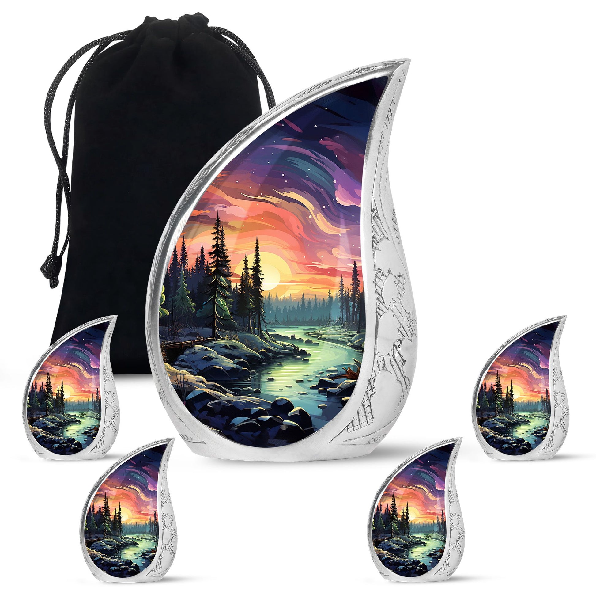Twilight Forest - Northern Lights Large Teardrop, Heart Urn For Ashes