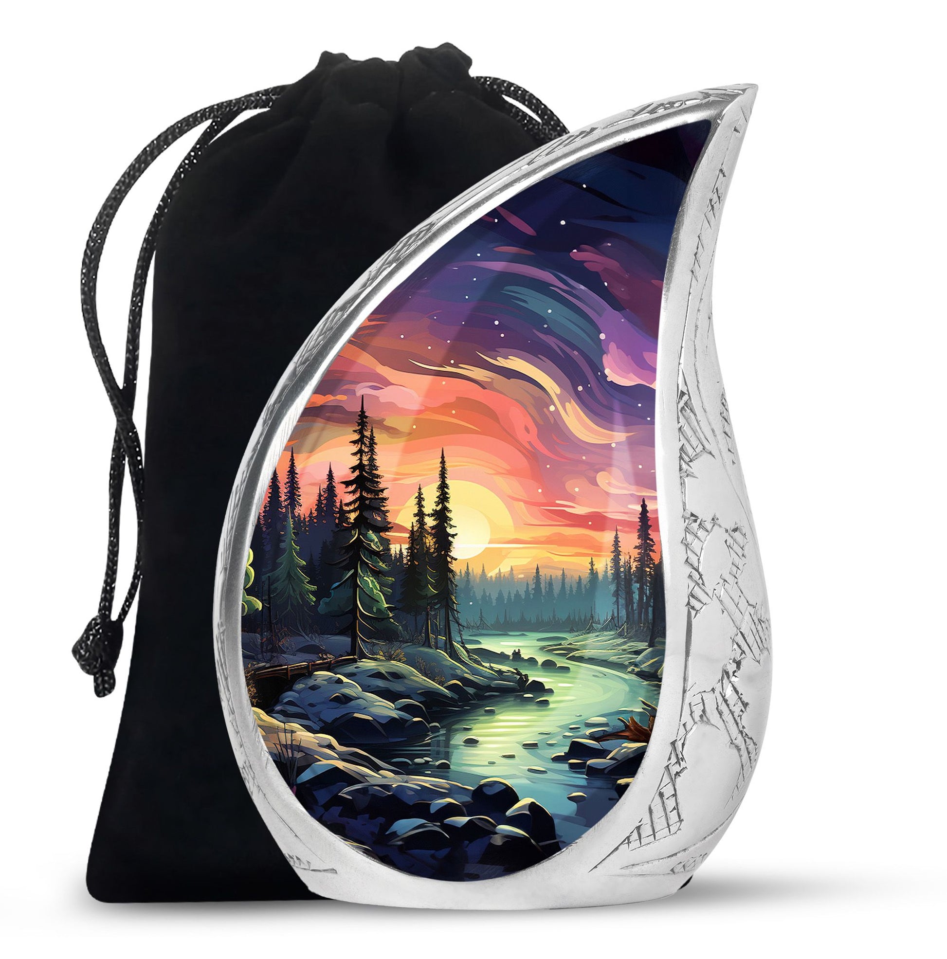 Twilight Forest - Northern Lights Large Teardrop, Heart Urn For Ashes