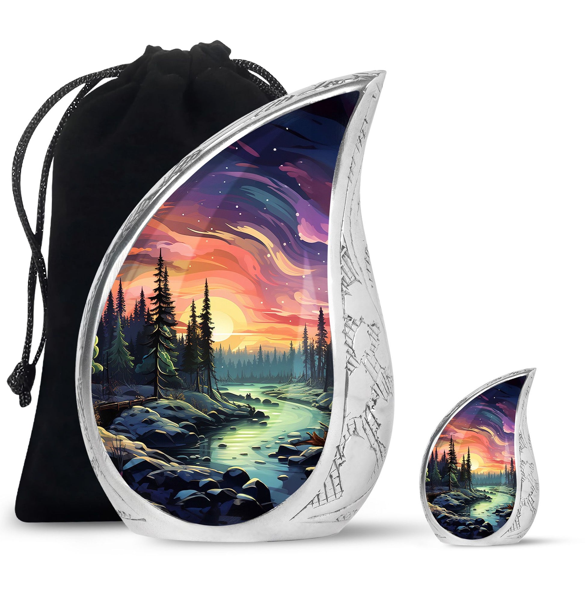 Twilight Forest - Northern Lights Large Teardrop, Heart Urn For Ashes