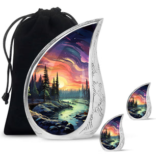 Twilight Forest - Northern Lights Large Teardrop, Heart Urn For Ashes