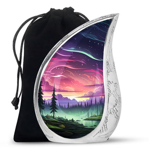 Whispers Of Dusk - Northern Lights Teardrop, Heart Cremation Urn