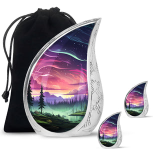 Whispers Of Dusk - Northern Lights Teardrop, Heart Cremation Urn