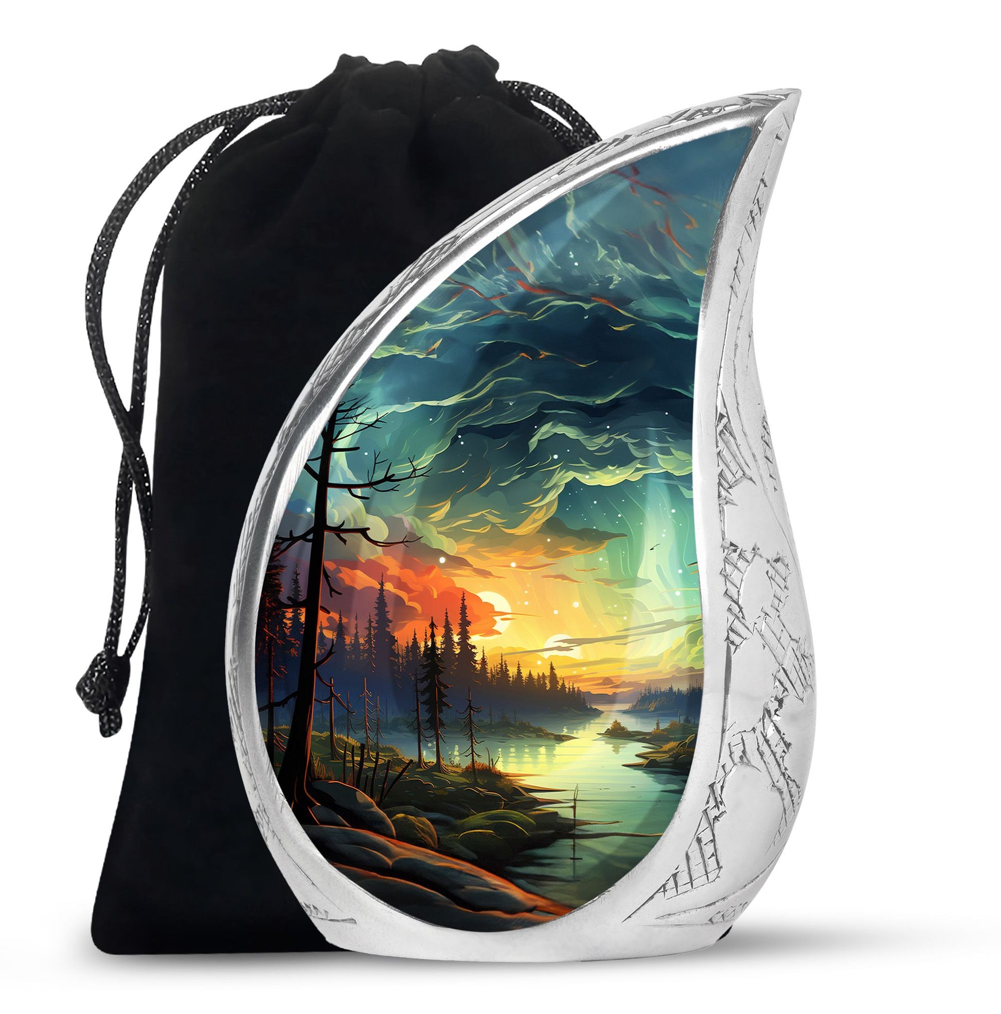 Mystical Day And Night - Northern Lights Teardrop, Heart Shape Urn