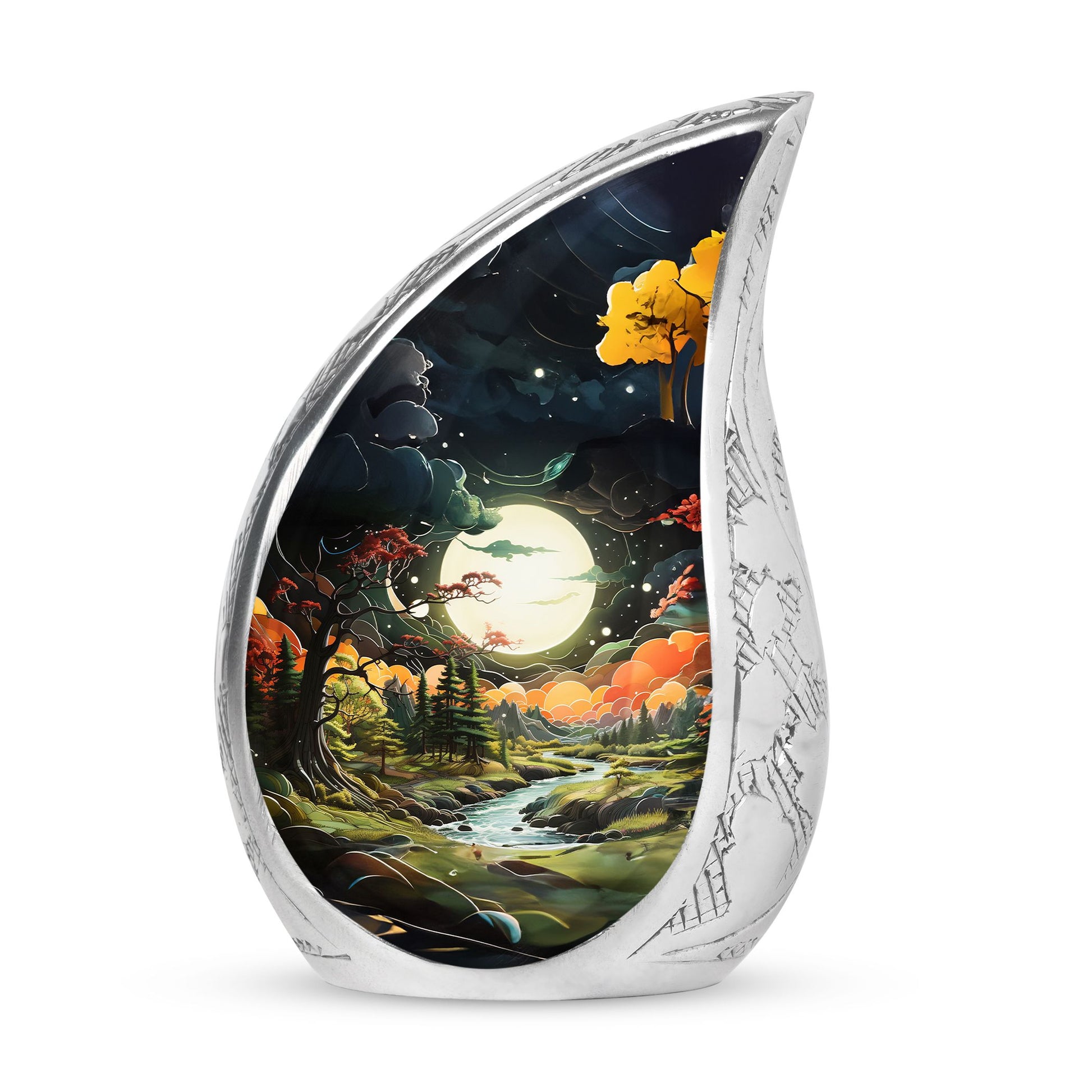 Lunar In Valley - Northern Lights Teardrop, Heart Cremation Urn