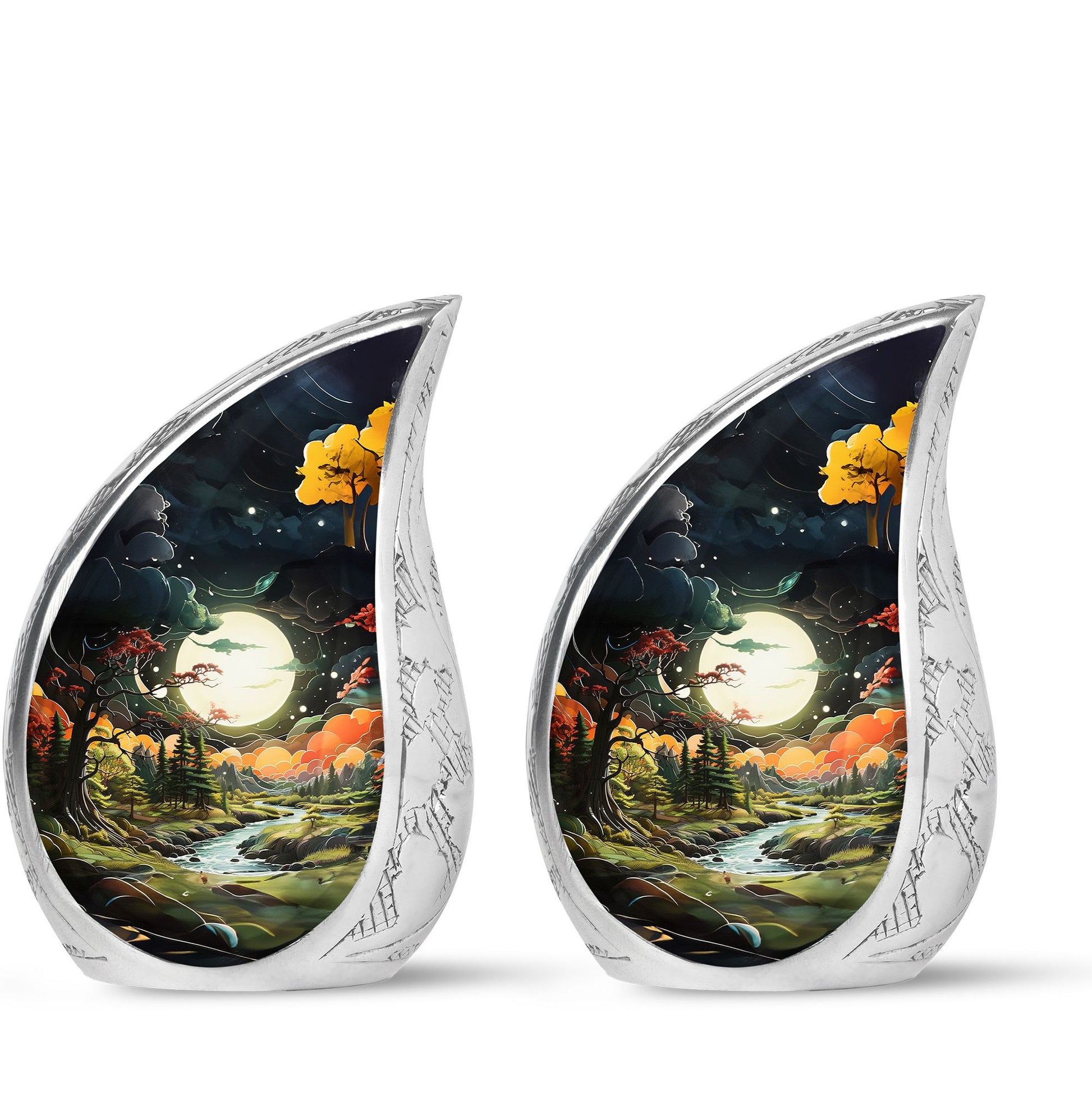 Lunar In Valley - Northern Lights Teardrop, Heart Cremation Urn