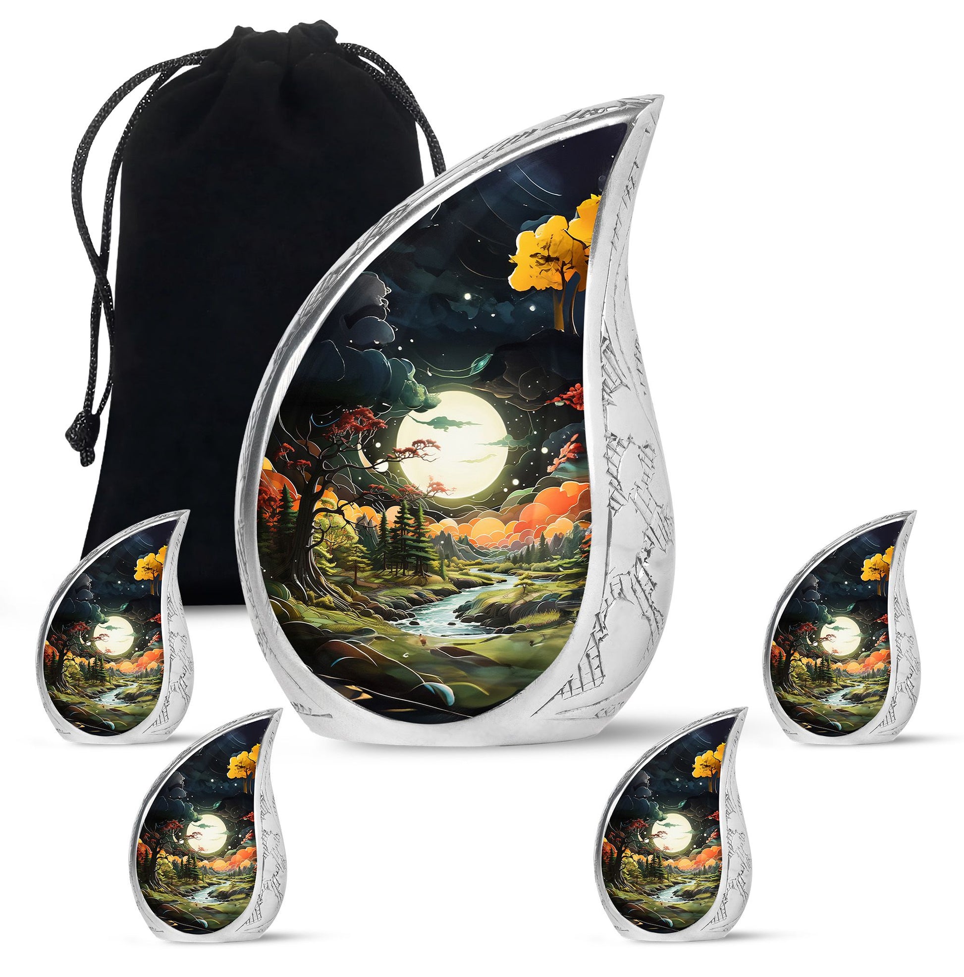Lunar In Valley - Northern Lights Teardrop, Heart Cremation Urn