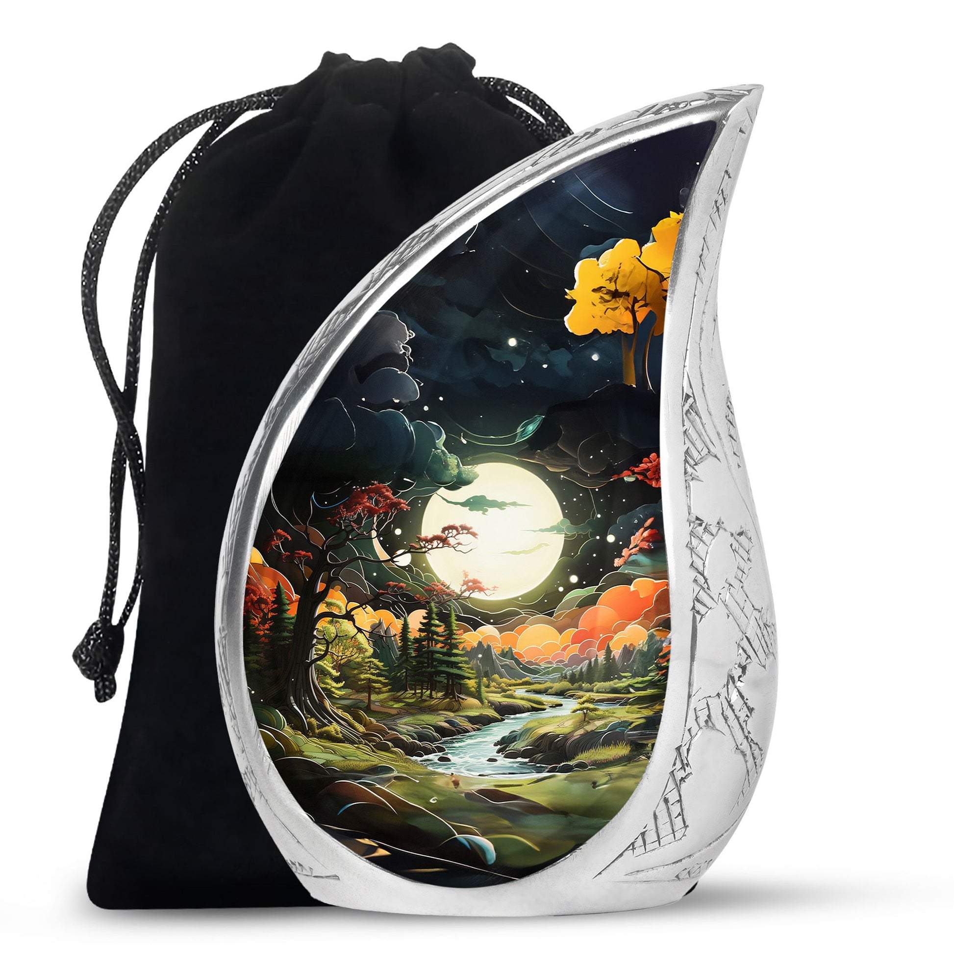 Lunar In Valley - Northern Lights Teardrop, Heart Cremation Urn