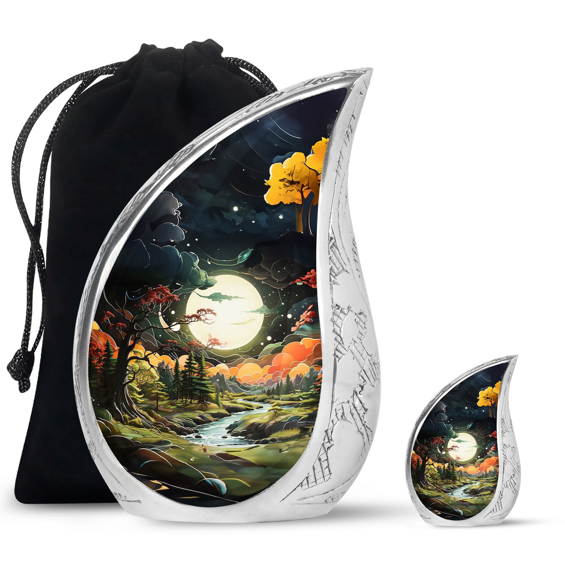 Lunar In Valley - Northern Lights Teardrop, Heart Cremation Urn