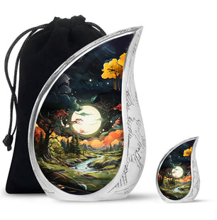 Lunar In Valley - Northern Lights Teardrop, Heart Cremation Urn