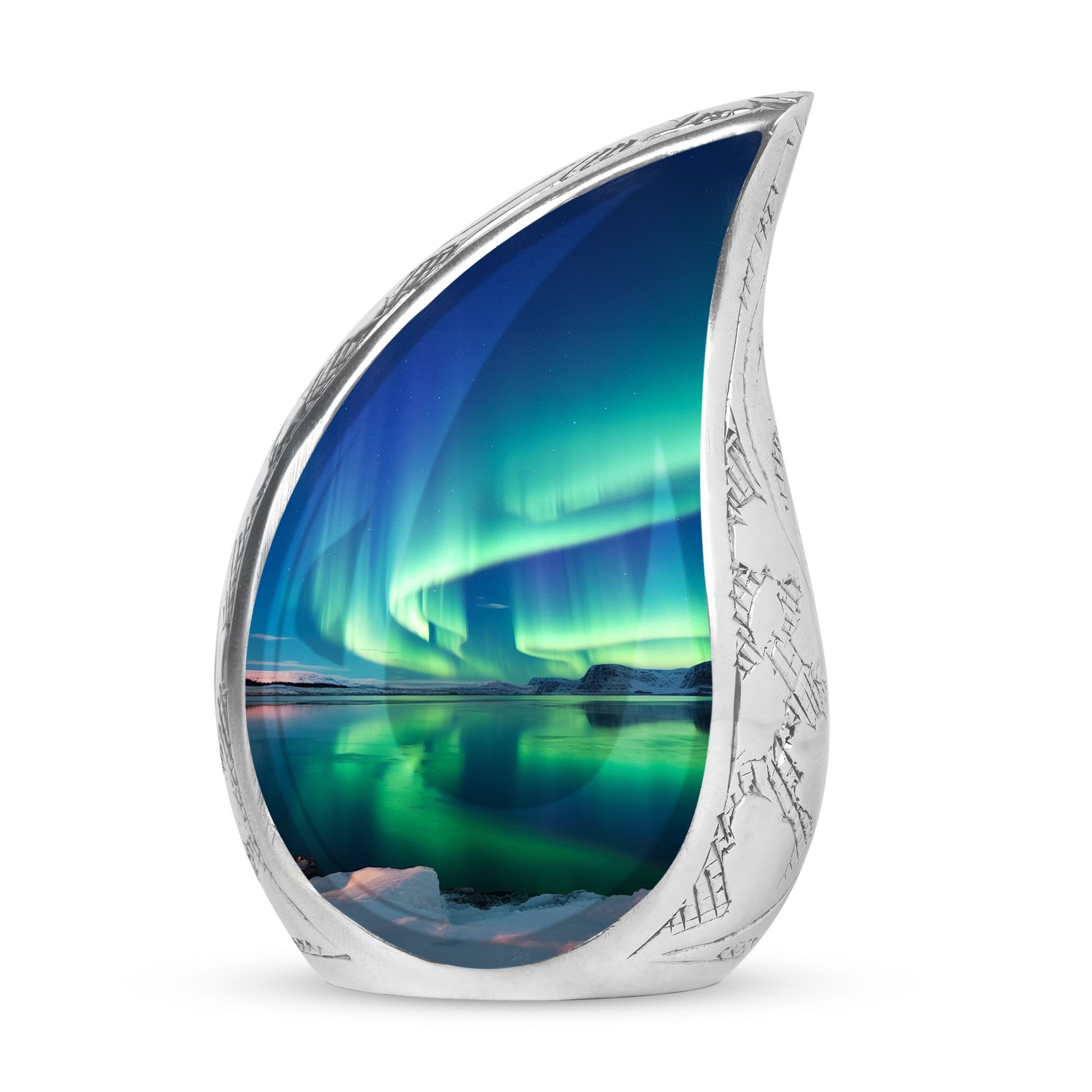 Frozen Landscape - Northern Lights Teardrop, Heart Cremation Urn