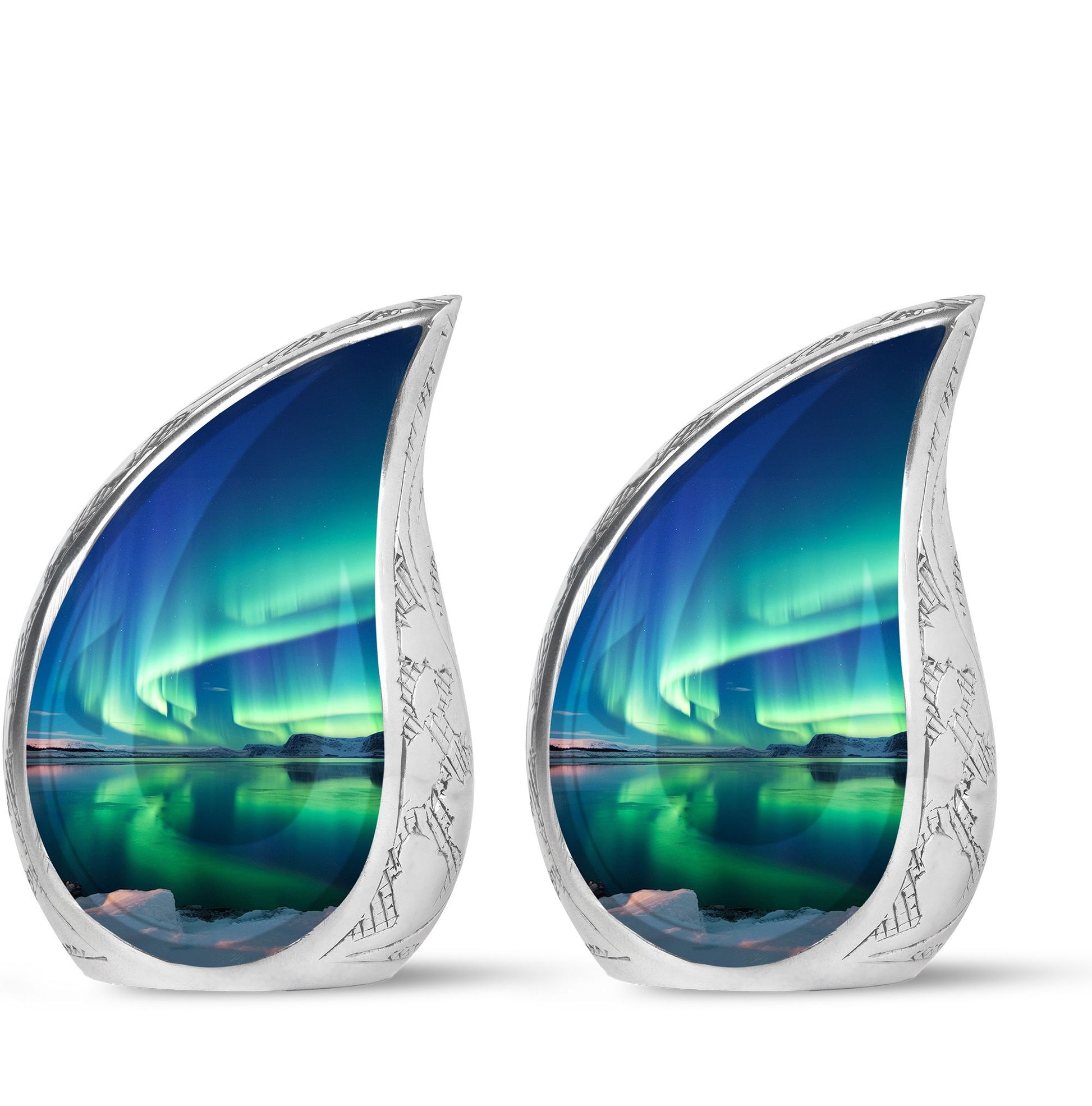 Frozen Landscape - Northern Lights Teardrop, Heart Cremation Urn