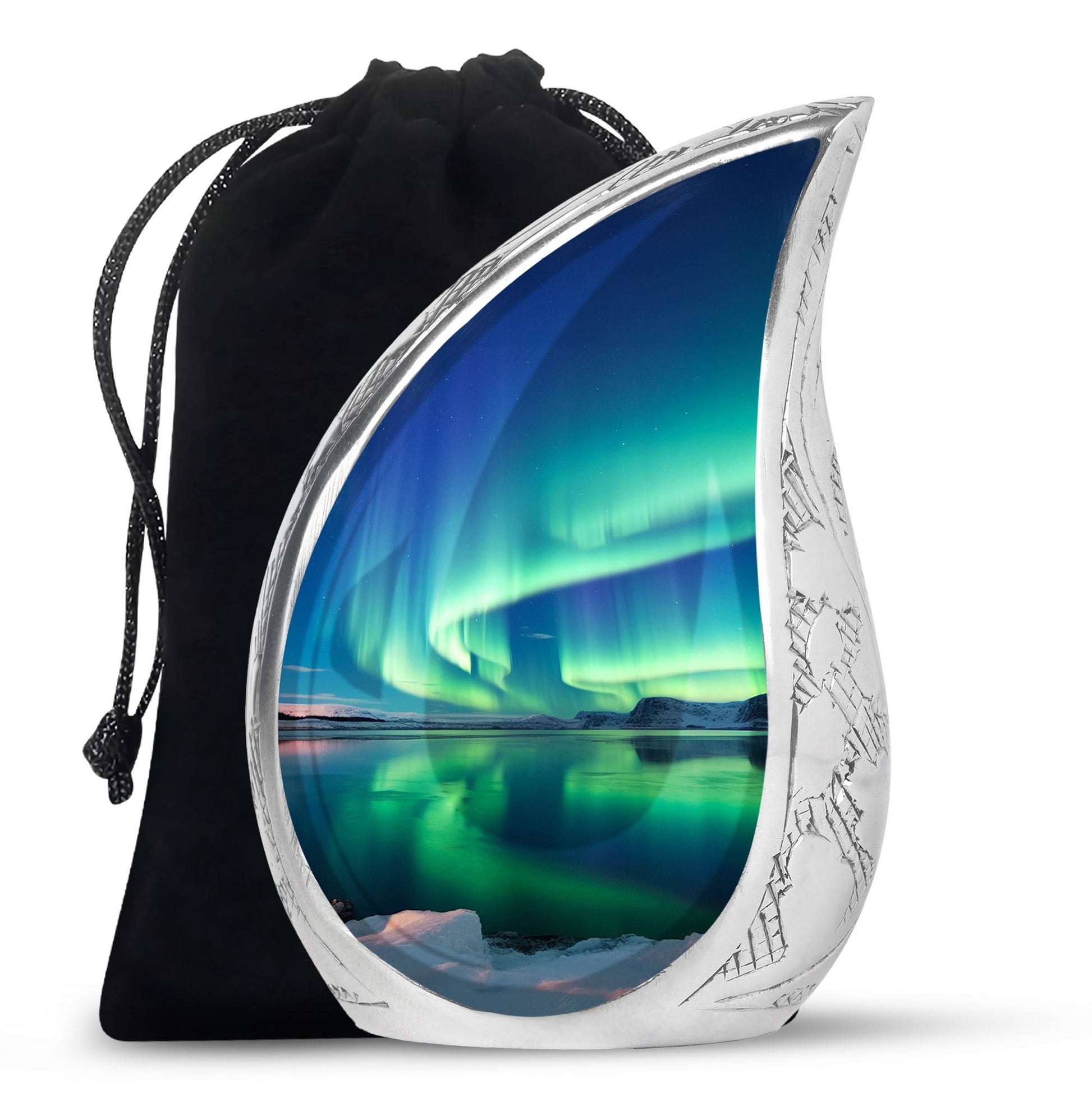 Frozen Landscape - Northern Lights Teardrop, Heart Cremation Urn