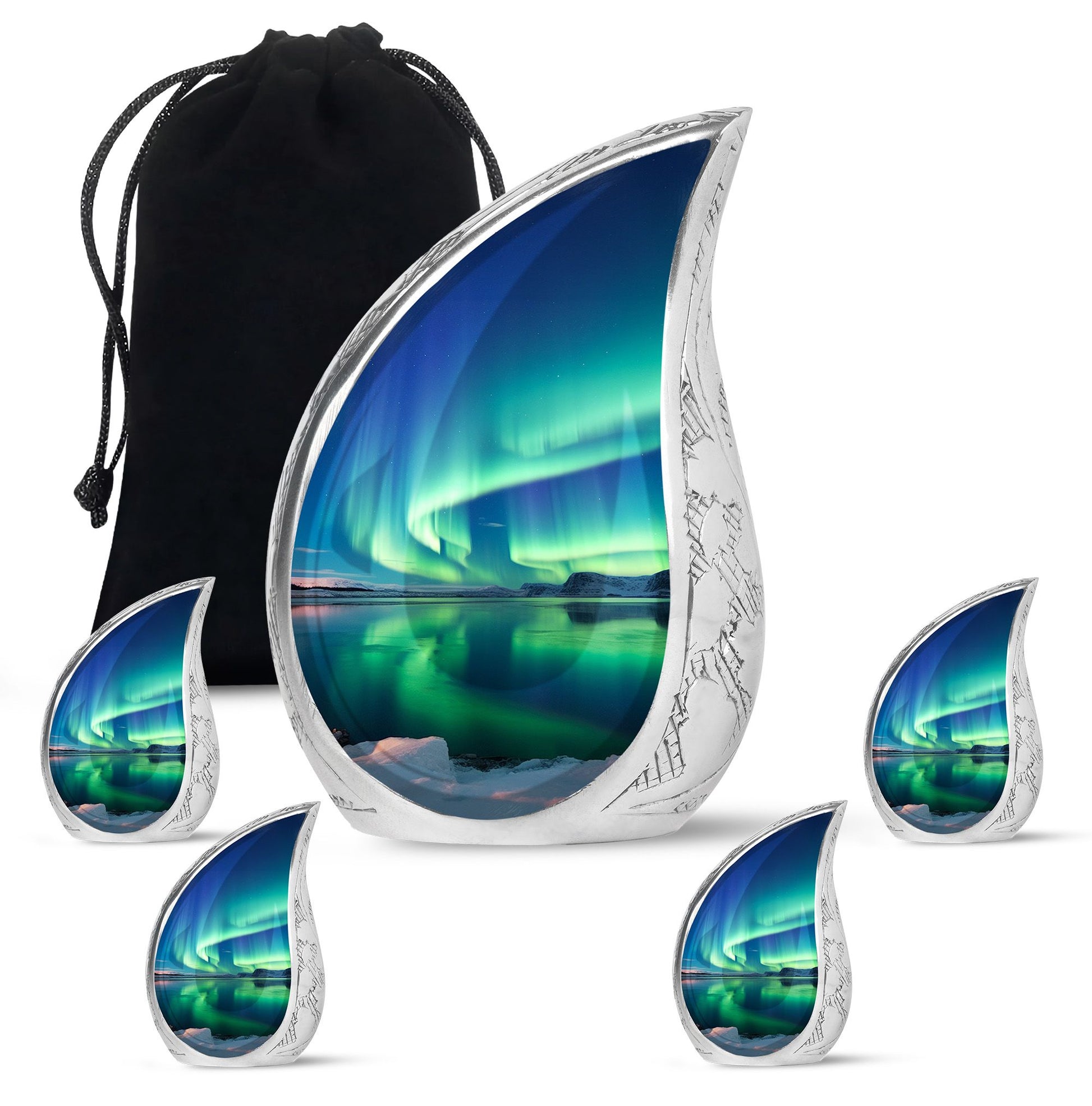 Frozen Landscape - Northern Lights Teardrop, Heart Cremation Urn