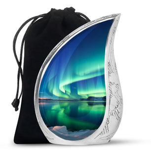 Frozen Landscape - Northern Lights Teardrop, Heart Cremation Urn