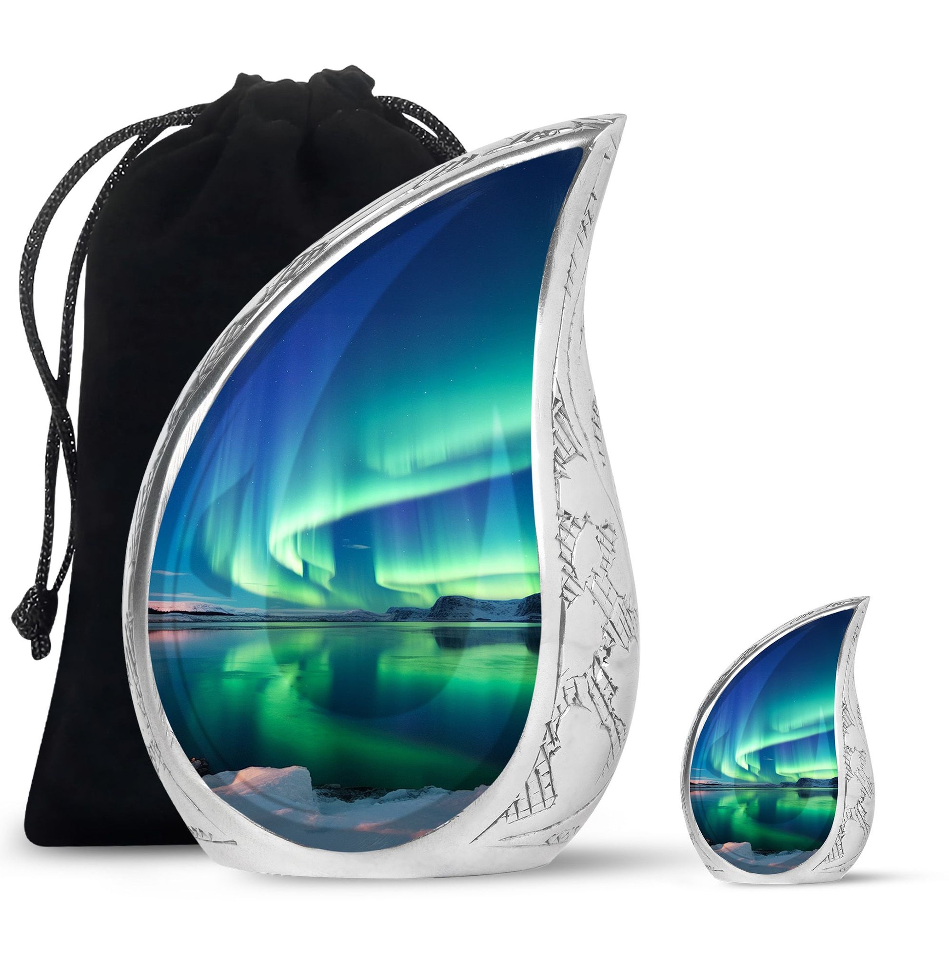 Frozen Landscape - Northern Lights Teardrop, Heart Cremation Urn