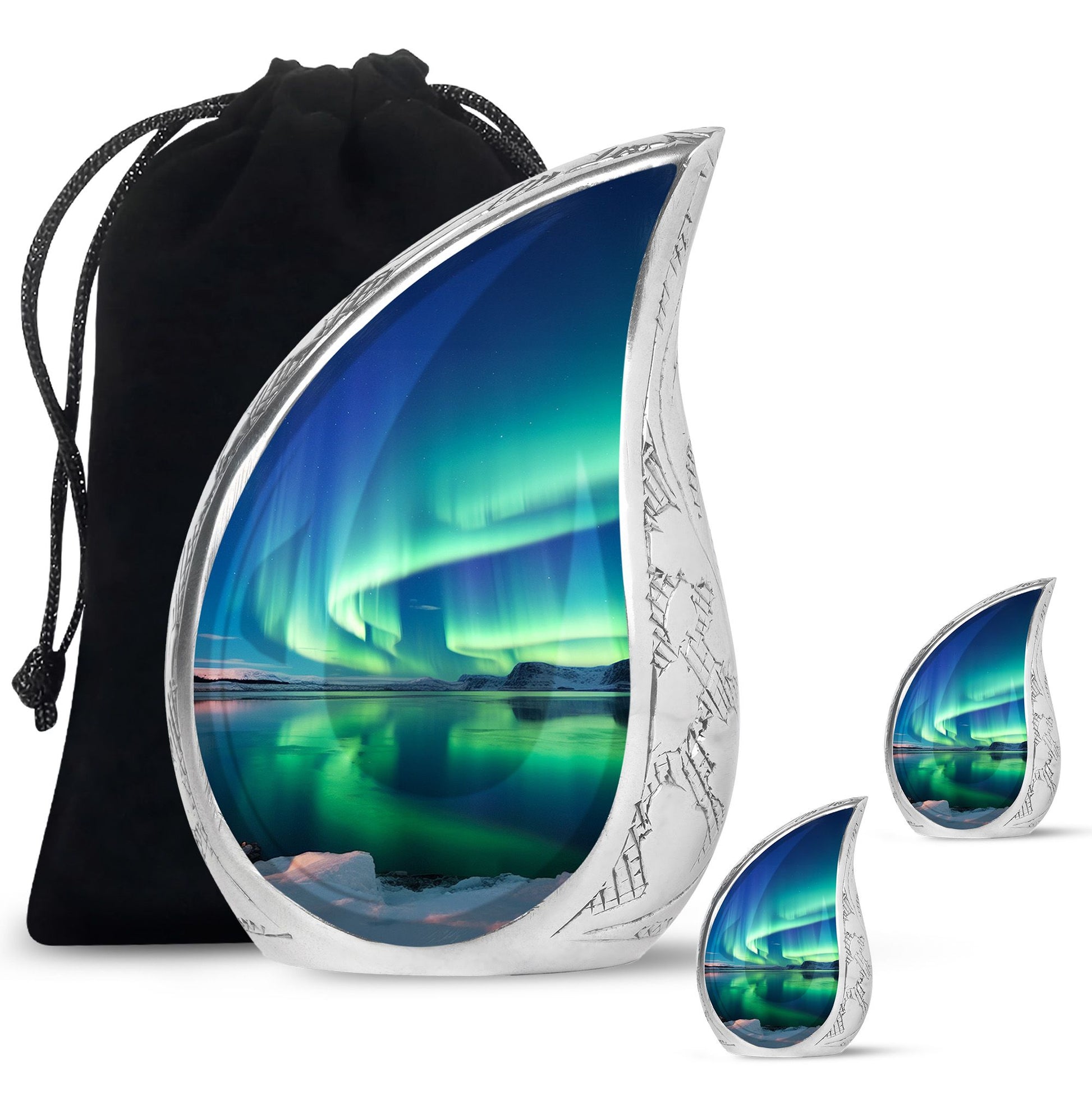 Frozen Landscape - Northern Lights Teardrop, Heart Cremation Urn