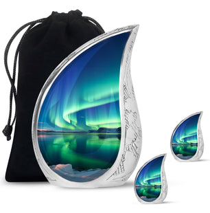 Frozen Landscape - Northern Lights Teardrop, Heart Cremation Urn