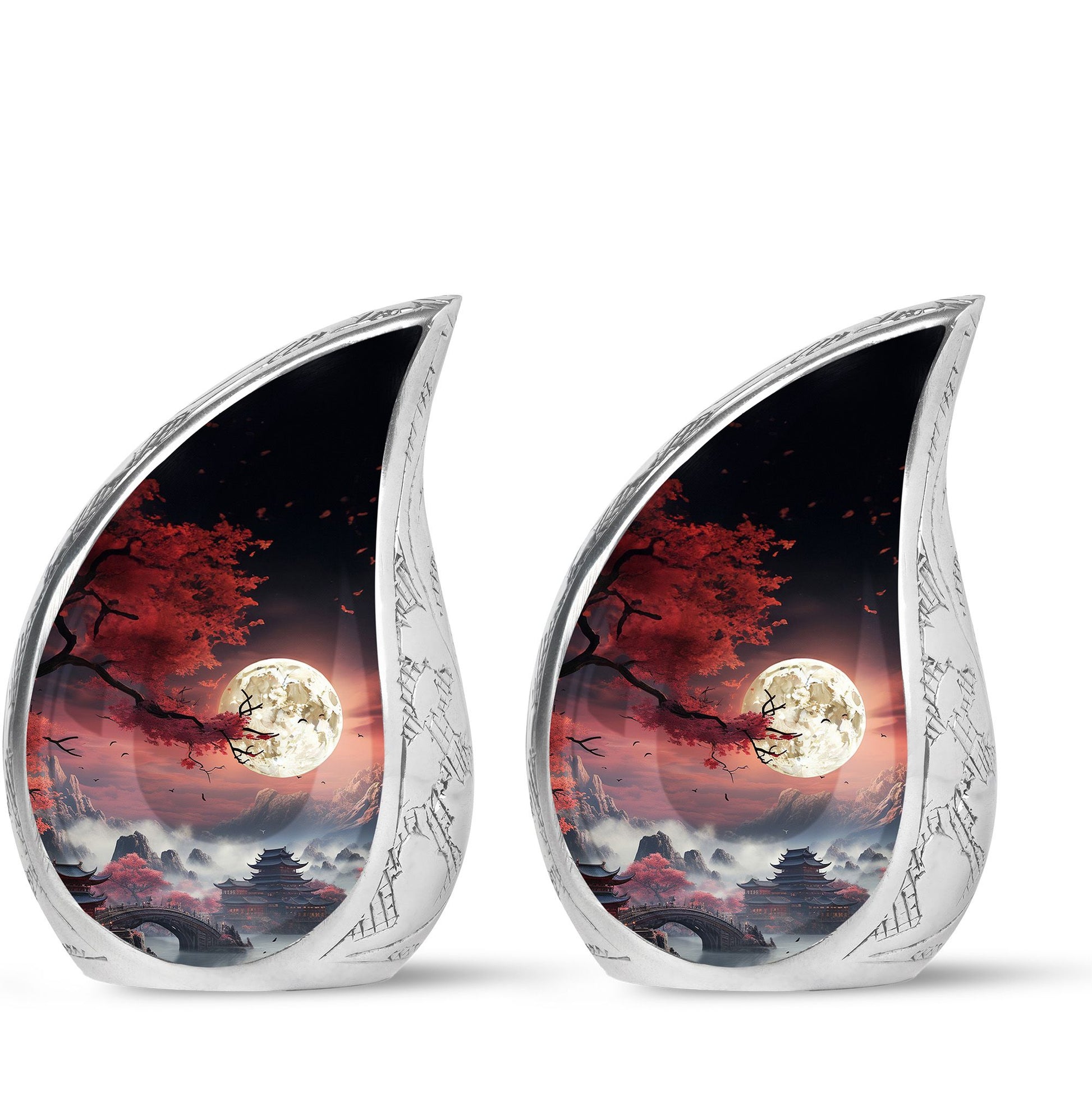 Moonlit Sakura - Moon Urn Large Teardrop, Heart Urn For Ashes