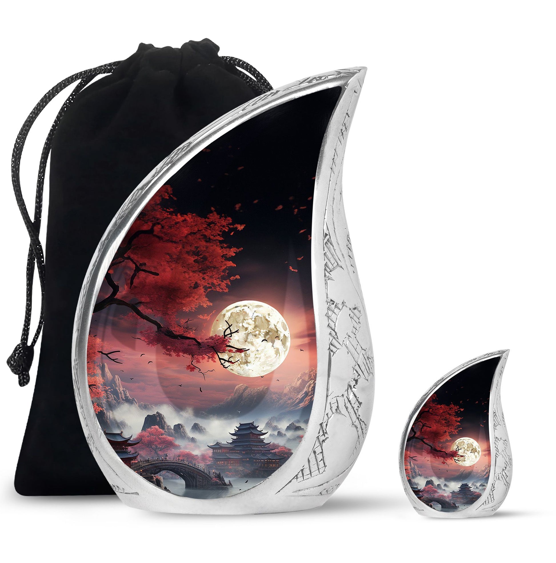 Moonlit Sakura - Moon Urn Large Teardrop, Heart Urn For Ashes