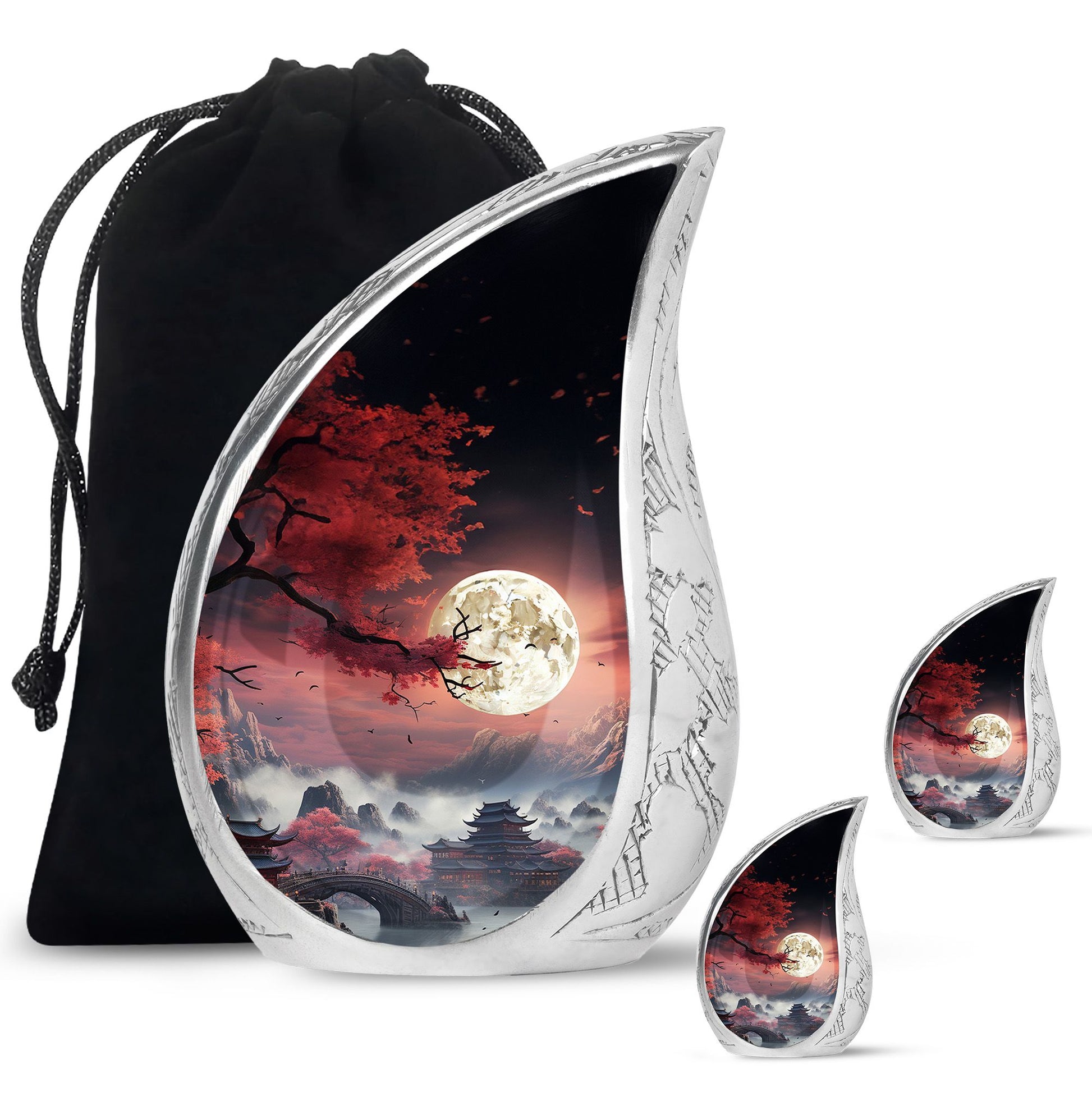 Moonlit Sakura - Moon Urn Large Teardrop, Heart Urn For Ashes