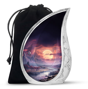 Twilight Crimson Valley - Moon Urn Teardrop, Heart Cremation Urn