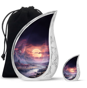 Twilight Crimson Valley - Moon Urn Teardrop, Heart Cremation Urn