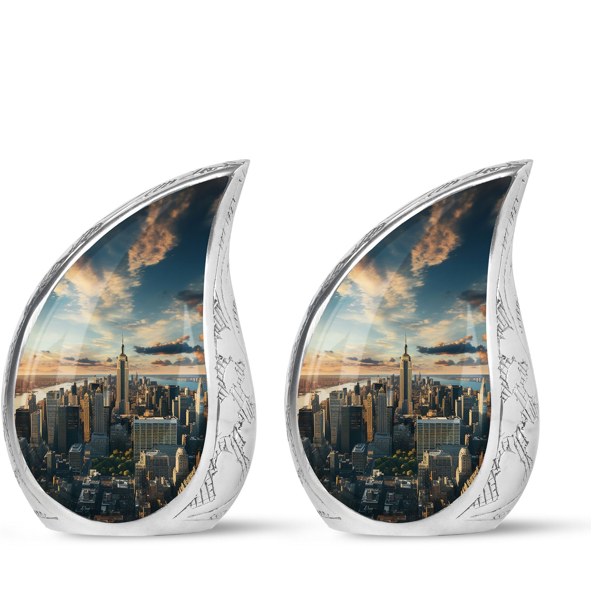 Sunset Serenade Over The Cityscapecity Urns Teardrop, Heart Shape Urn