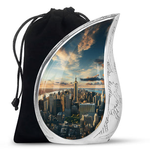 Sunset Serenade Over The Cityscapecity Urns Teardrop, Heart Shape Urn