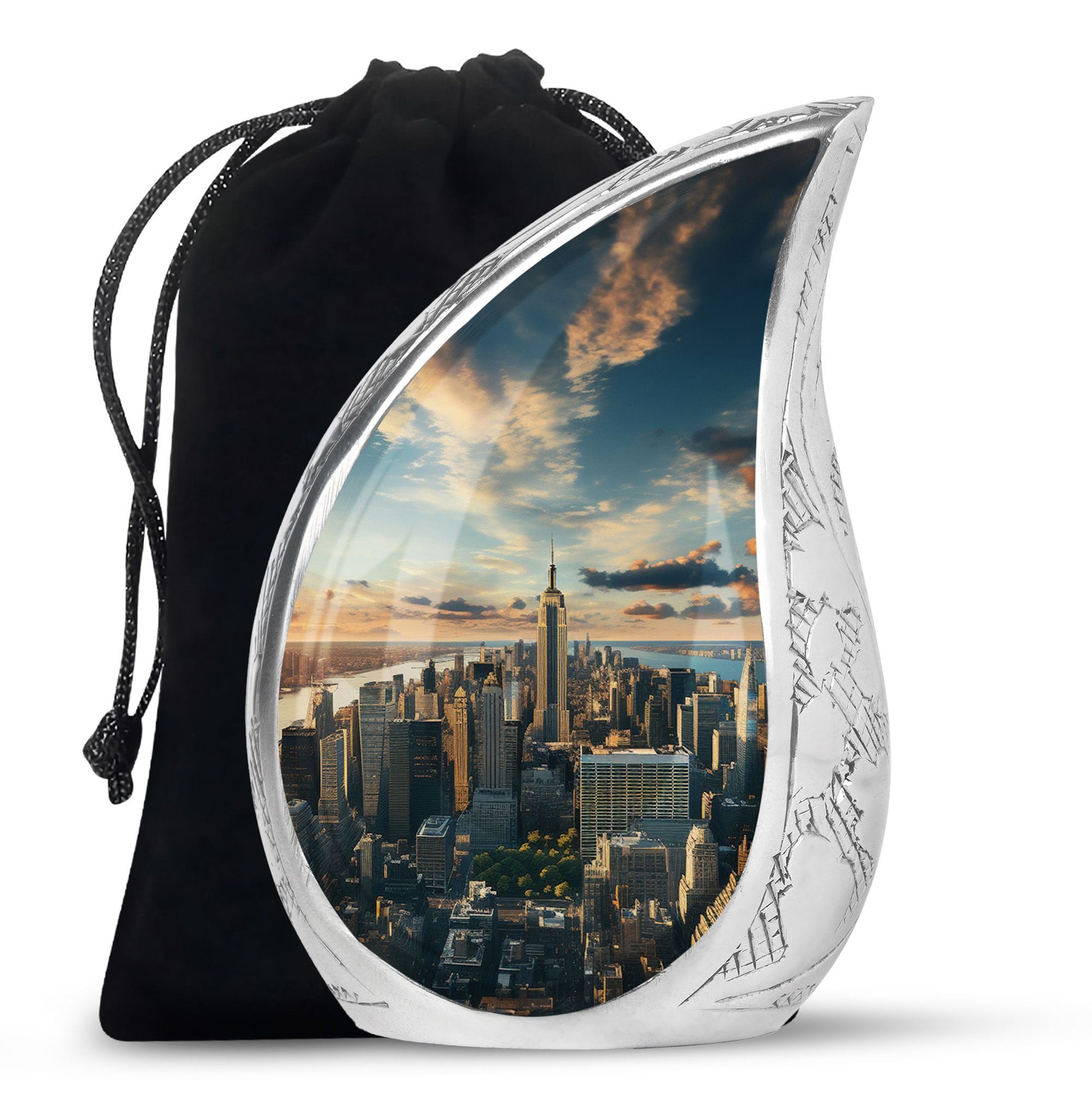 Sunset Serenade Over The Cityscapecity Urns Teardrop, Heart Shape Urn